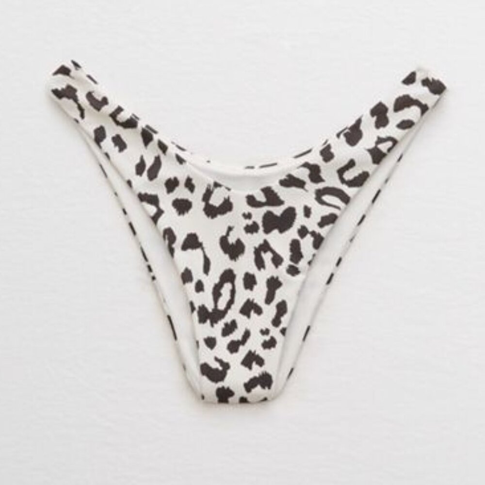 aerie White and Black Leopard Print Bikini Bottoms